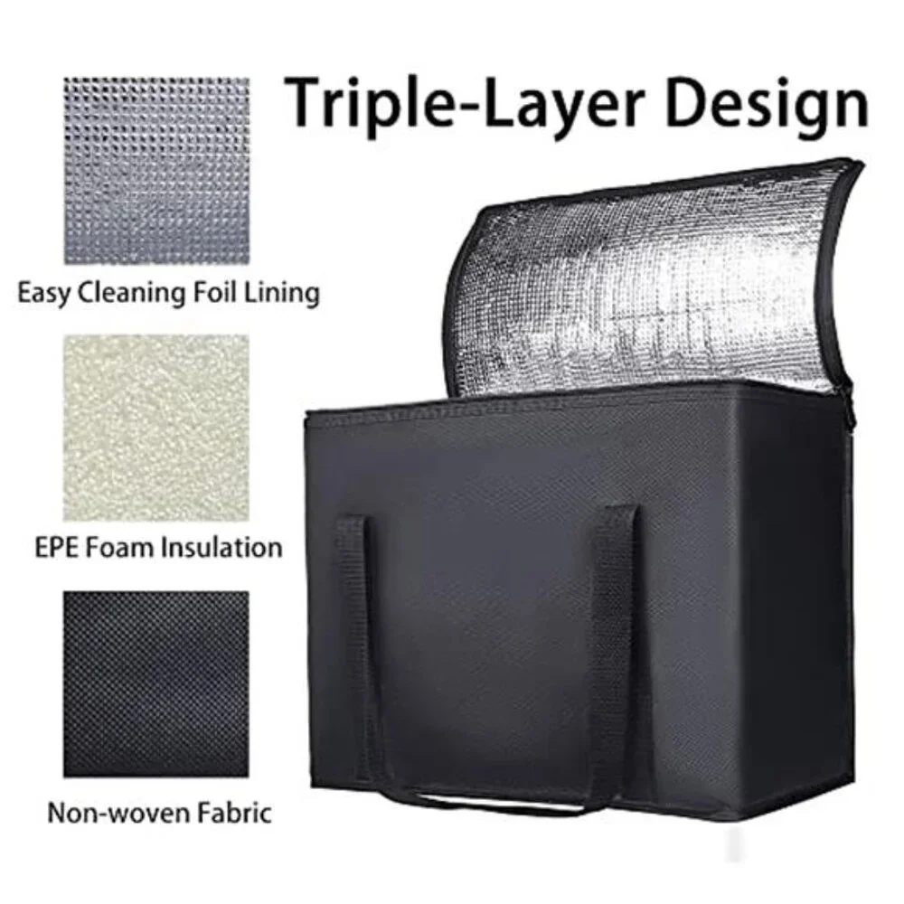 XL Insulated Grocery Tote Cooler Foldable Thermal Food Delivery Bag Zipper 2 PK
